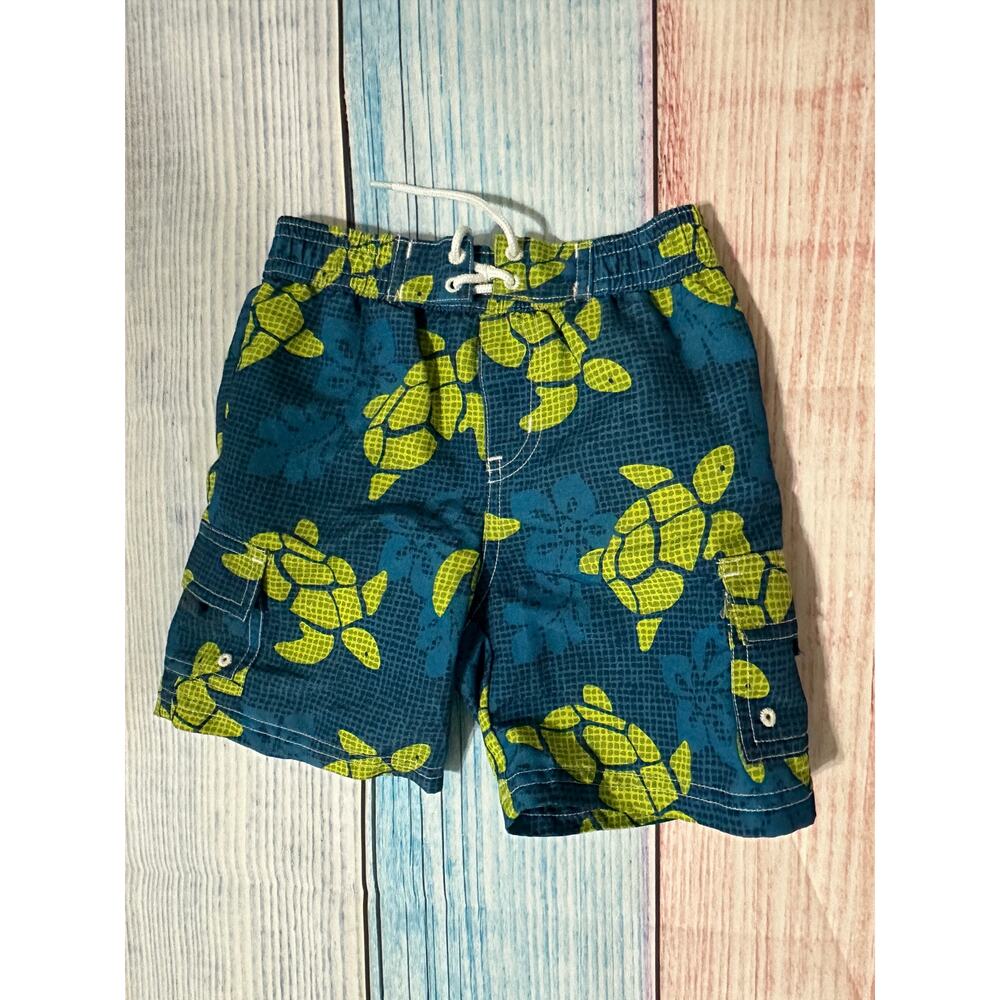 Janie and Jack Baby Boys 6-12 Month Turtle Swim Trunks Blue Green VGUC Runs Big